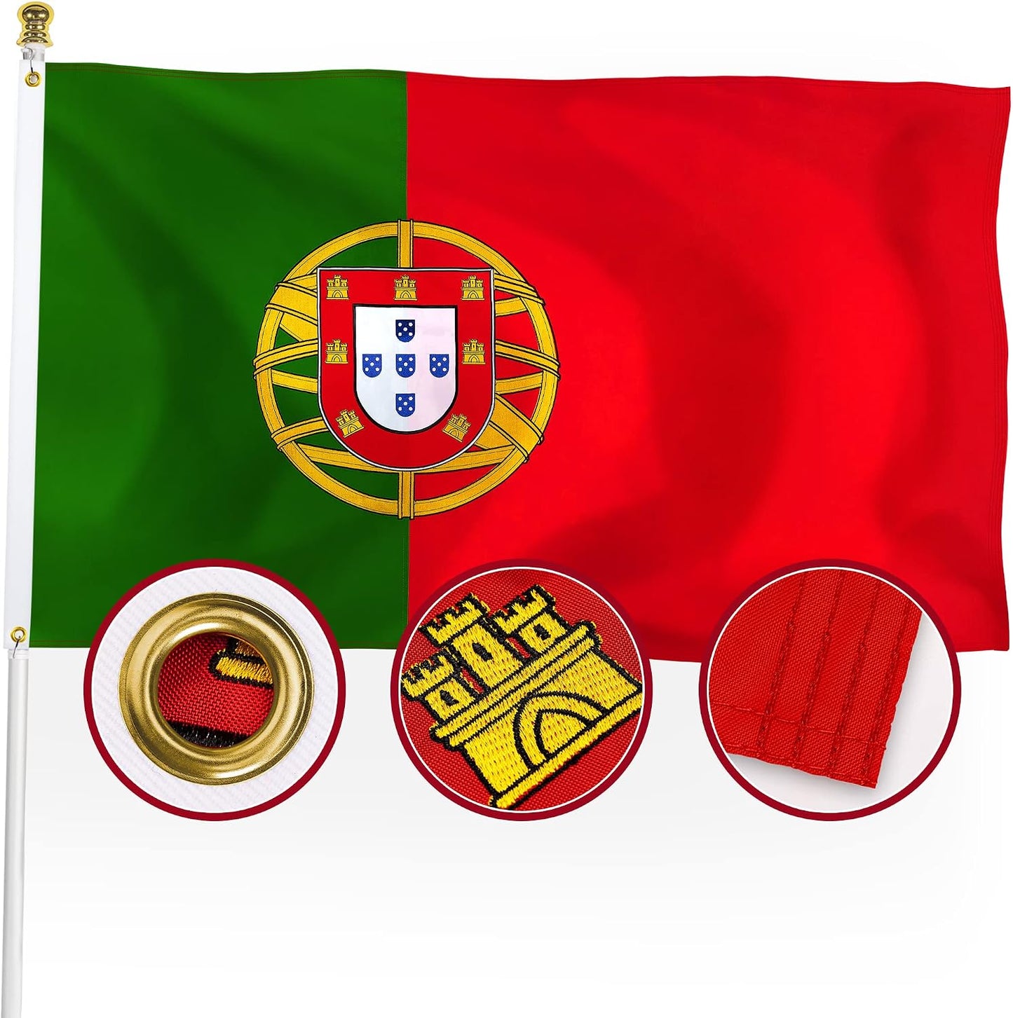 Bandera Portugal 3x5ft doble cara nailon 210D resistente