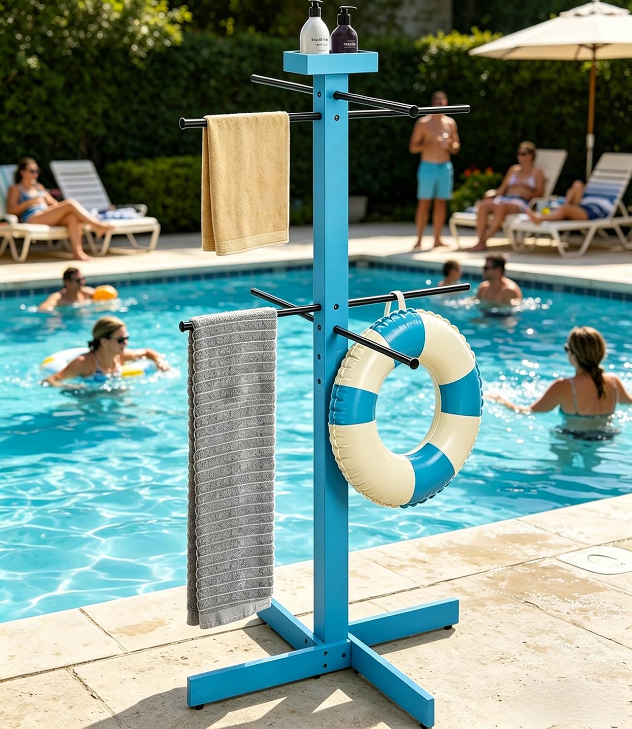 Toallero piscina exterior madera 53" 4 barras ajustables