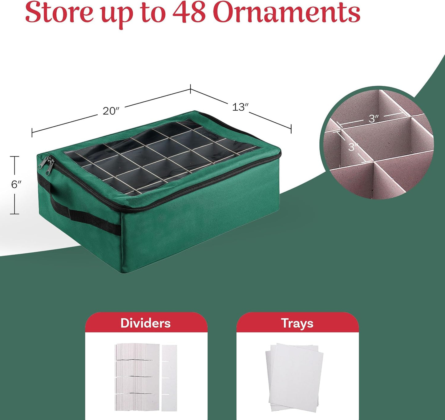 Caja almacenamiento 48 compartimentos con cremallera verde