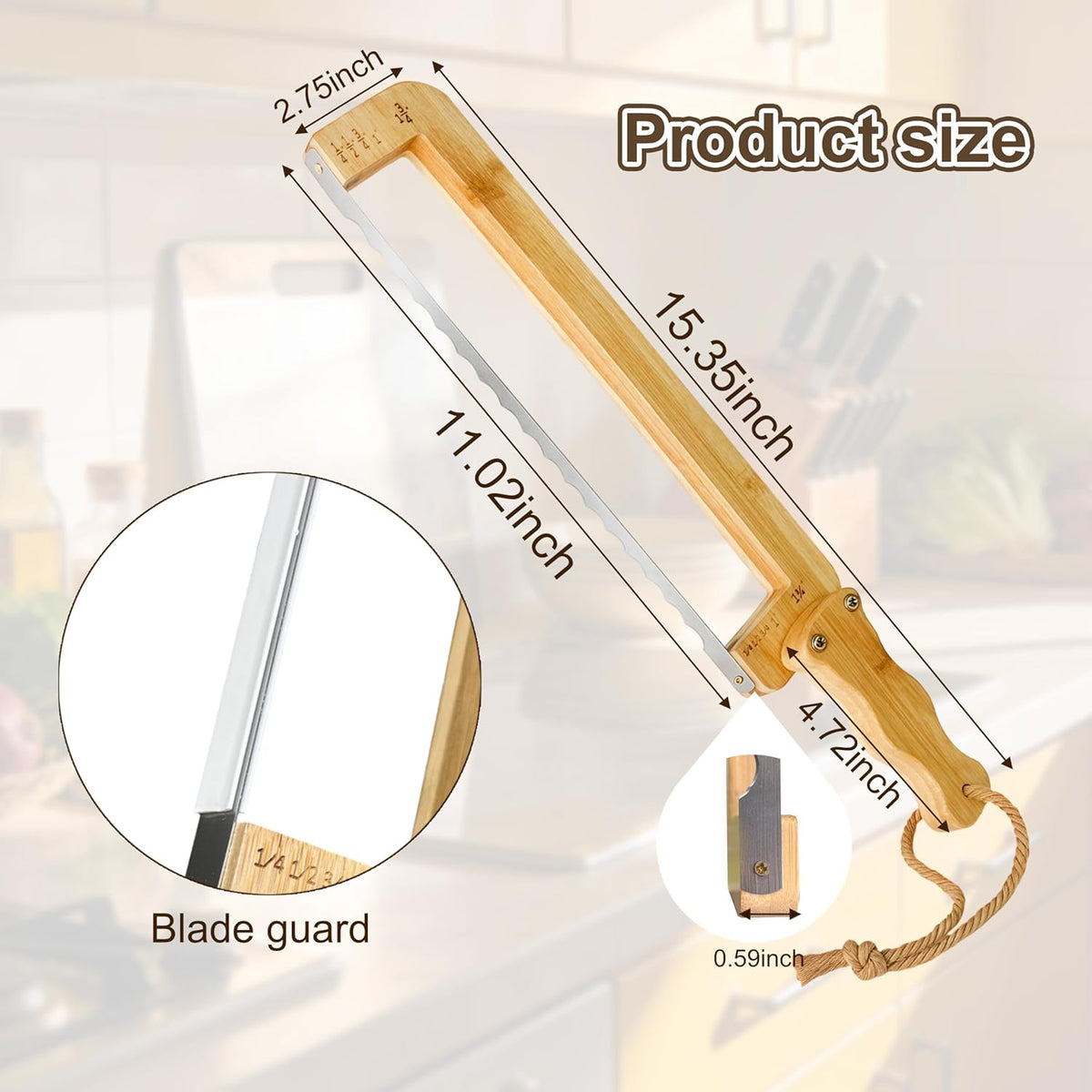 Cuchillo de pan casero con 4 guías de grosor mango ergonómico cortador de masa madre para bagels y baguettes