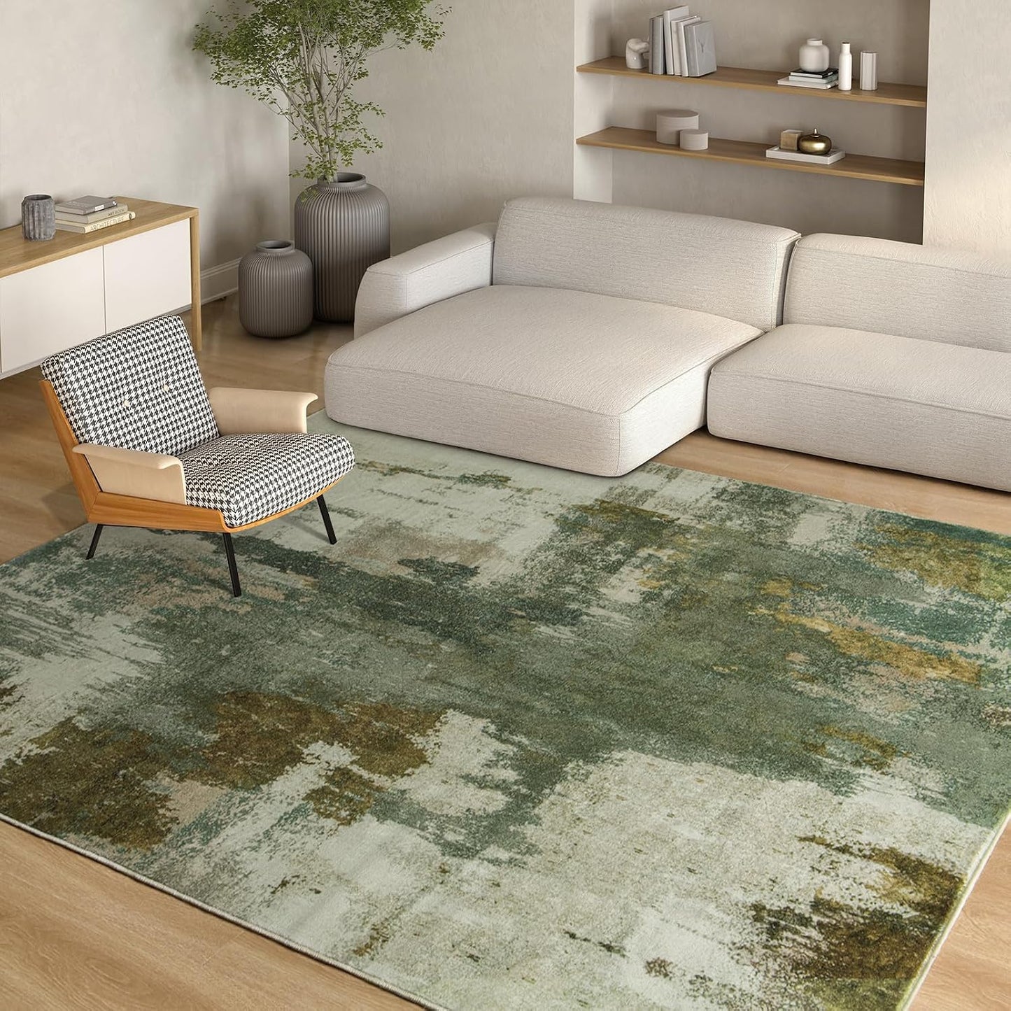 Alfombra antiderrap lana sintética 5x7 color verde