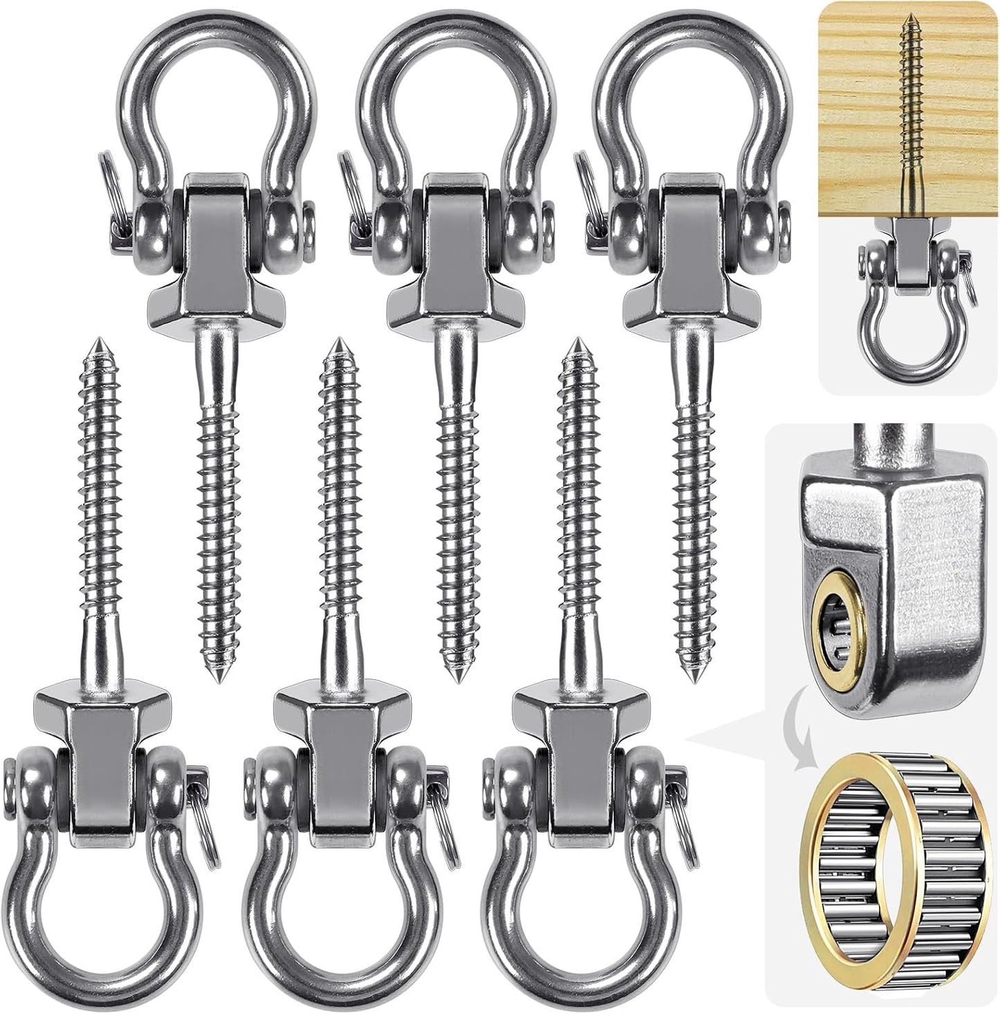 Perchas columpio acero inox 6 pzas ganchos giratorios