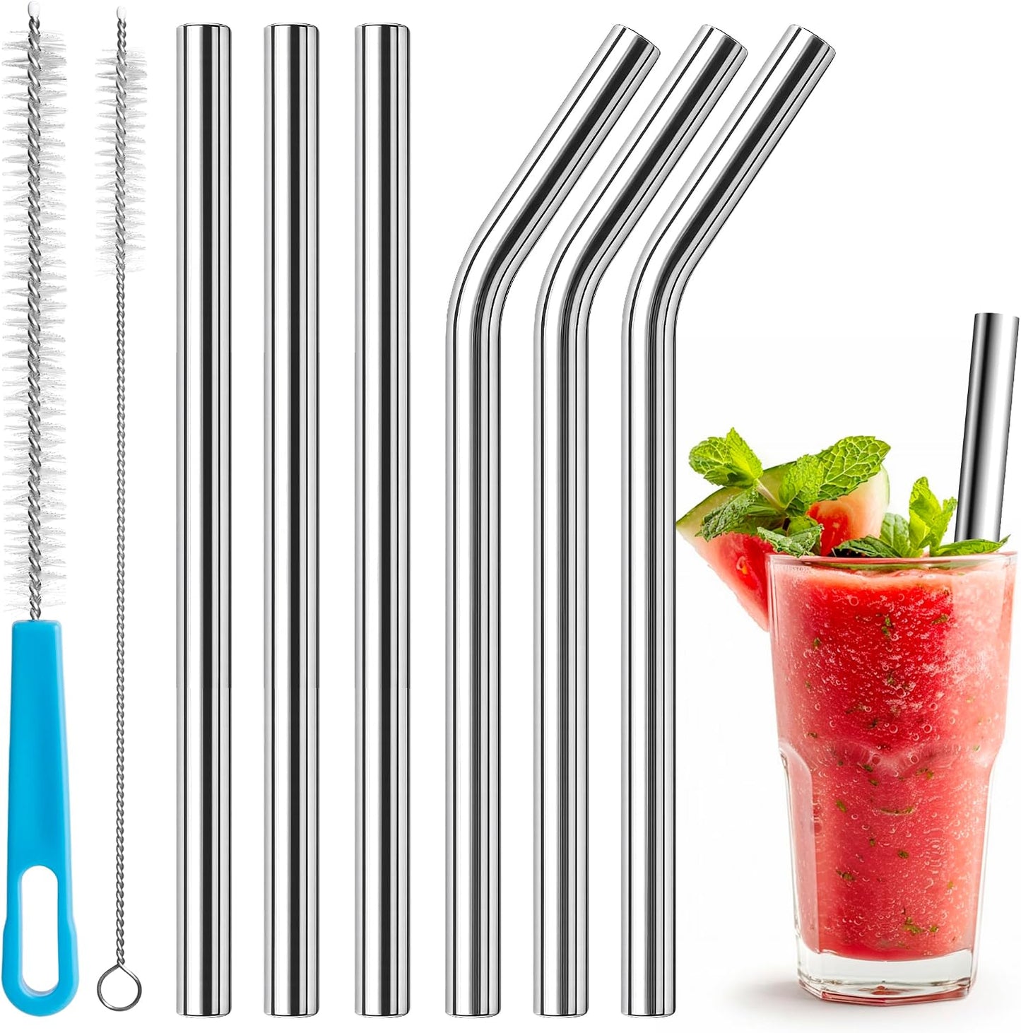 Pajitas acero inox 0.4pulg reutilizables 6 pzas con cepillo