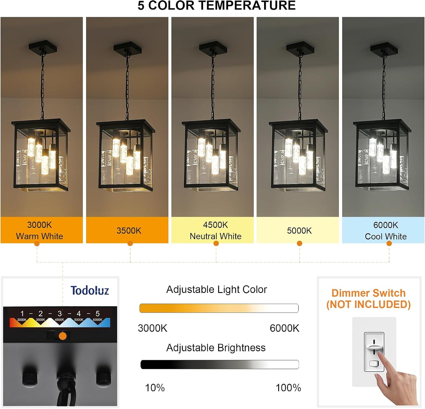 Farol colgante exterior negro LED 5CCT estilo granja
