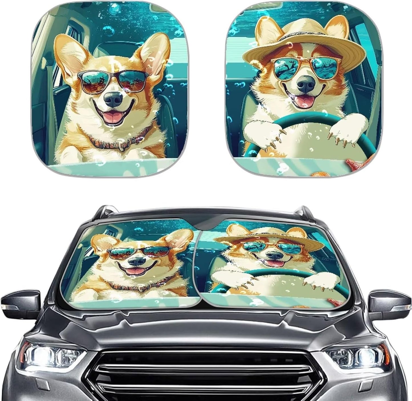 2 Parasoles Corgi para parabrisas auto reflejan UV y calor