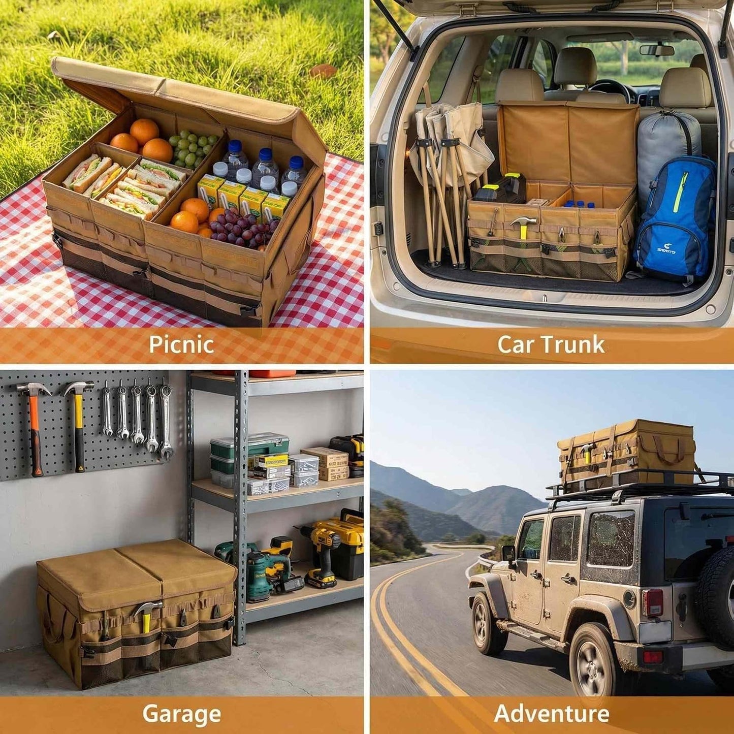 Organiz. maletero 70L 4 compartimentos coche