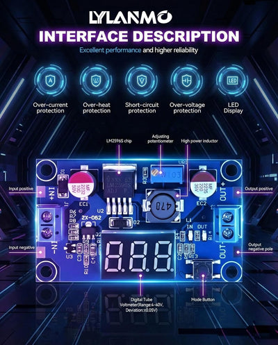 Módulo convertidor DC-DC ajustable 4-40V con medidor digital set 2
