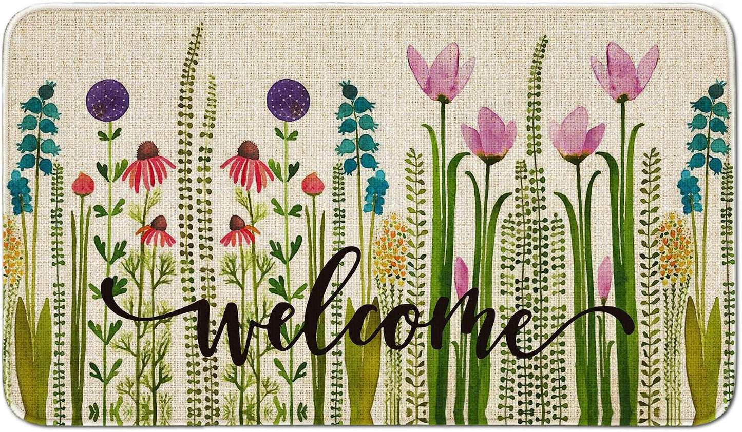 Tapete bienvenida tulipán lino antiderrap 30x17"