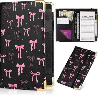 Libreta de servidor de piel sintética con bolsillos y soporte para bolígrafo