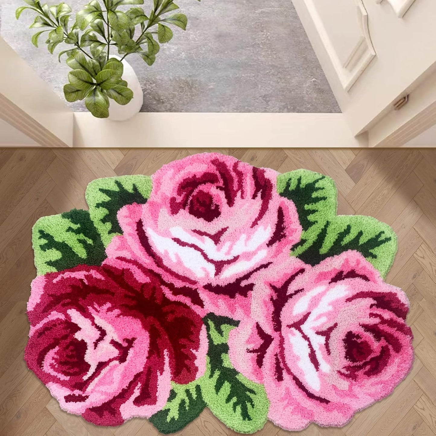 Alfombrilla con 4 rosas azules antiderrap para dormitorio