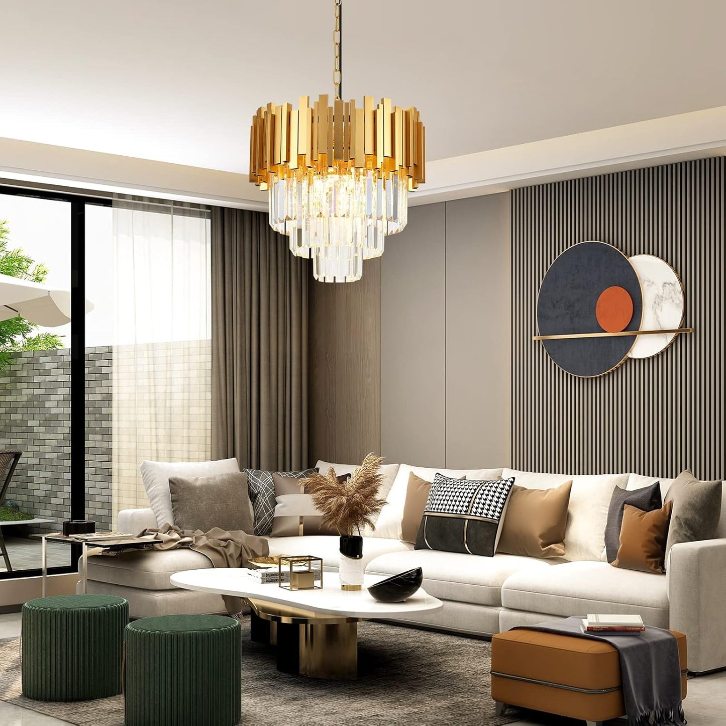 Candelabro cristal dorado 3 niveles 5 luces redondas