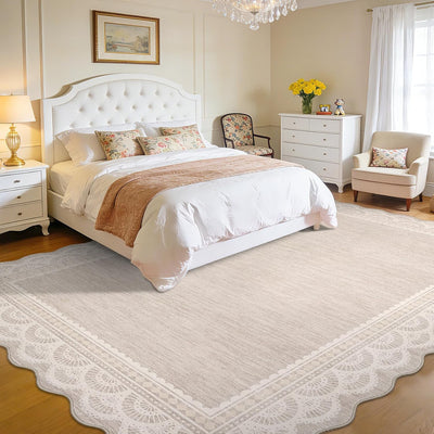 Alfombra sala 8x10ft borde encaje festoneado antideslizante lavable