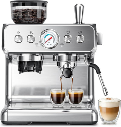 Máquina de café expreso Kismile con molinillo y espumador de leche