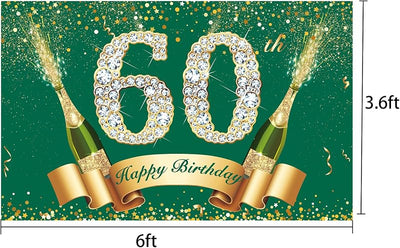 Cartel cumpleaños 60 60x3.6ft decoración oro verde