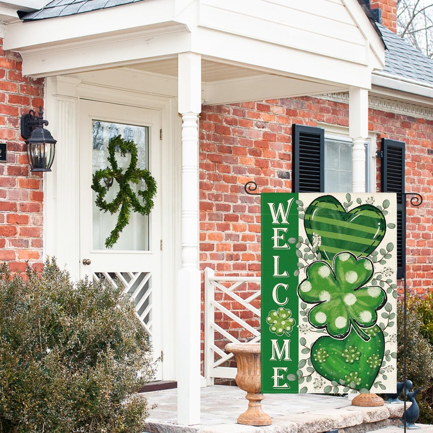 Bandera San Patricio 12x18pulg doble cara tréboles decoración patio