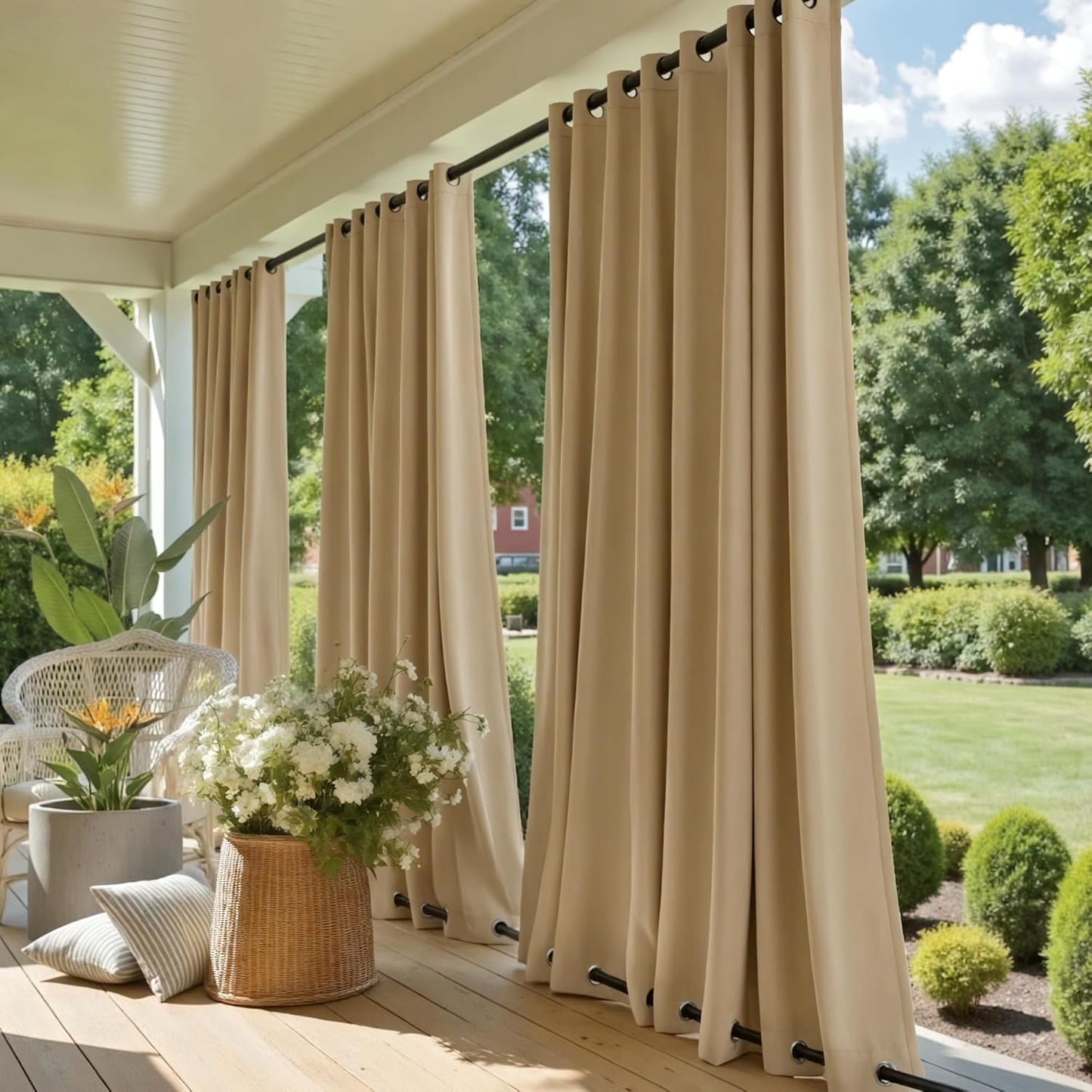 Cortinas exteriores pesadas impermeables con ojales