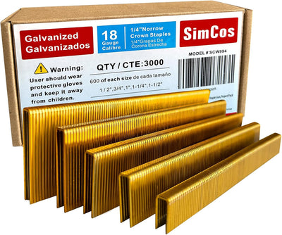 Grapas corona estrecha 1/4 pulg 18 GA varios tamaños paquete