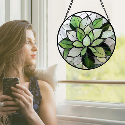 Colgante vidrio emplomado atrapasol plantas verdes decoración