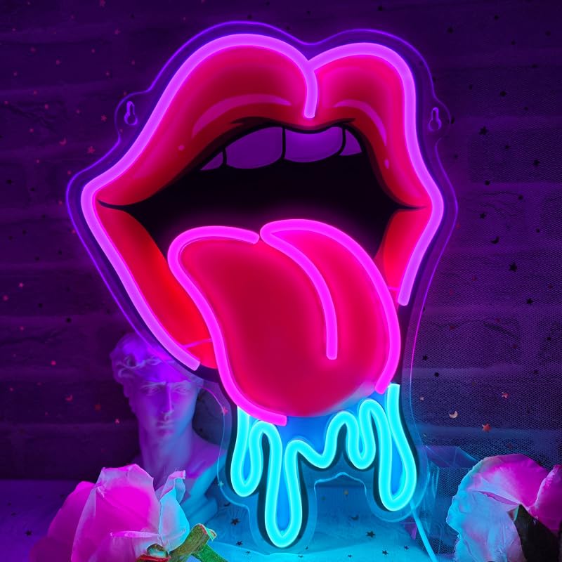 Letrero LED de labios y lengua con saliva para KTV bar pub