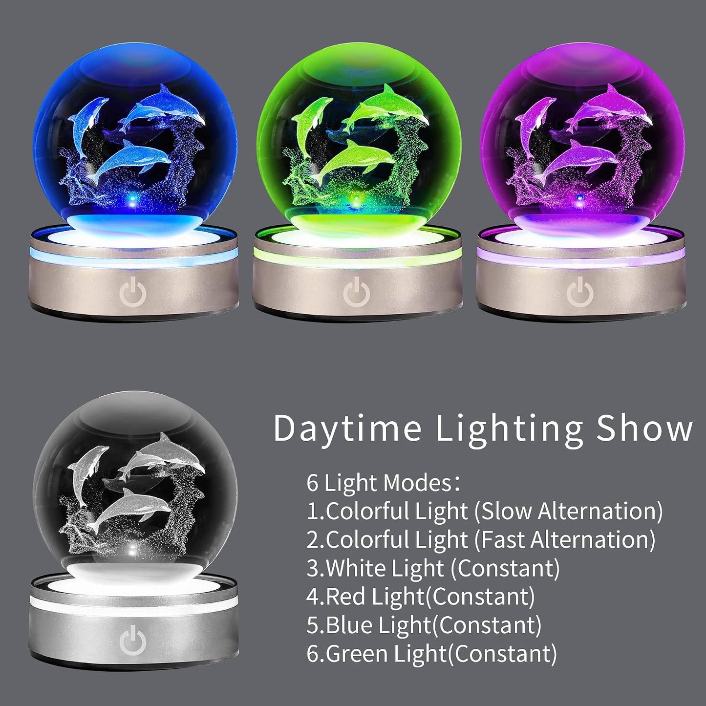 Bola de cristal 3D delfín con luz LED para regalos