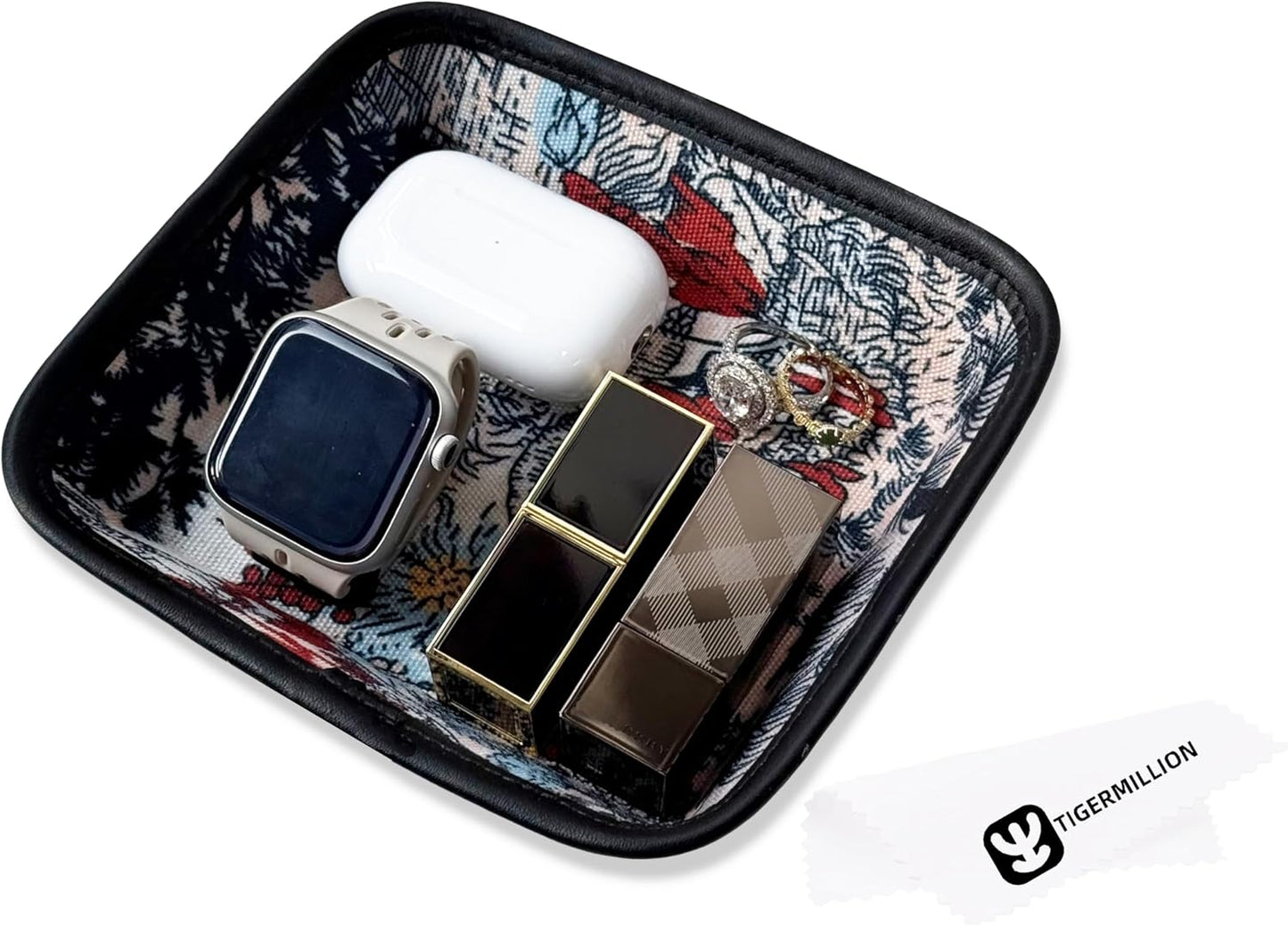 Bandeja decorativa catchall con paño limpieza joyas