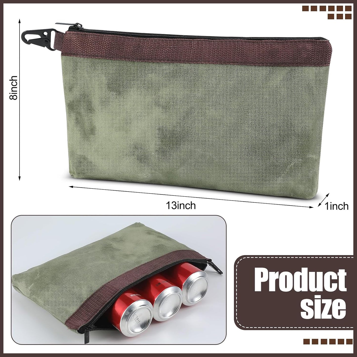 Bolsa herramientas lona encerada 13pulg con cremallera 16oz