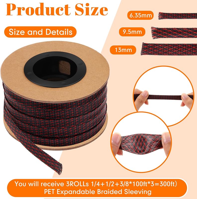 Telar alambre trenzado PET 300" 1/4-3/8 funda TV computadora