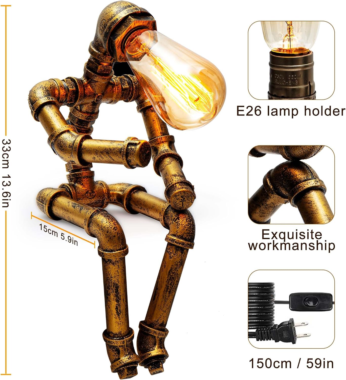 Lámpara mesa Steampunk tubo metal decoración escritorio