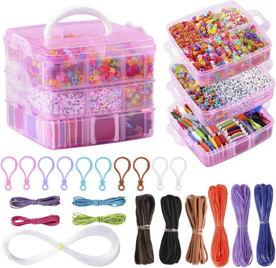 Kit pulseras cuentas 4900+ con hilo 44 colores y caja 3 niveles