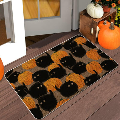 Tapete puerta Halloween calabazas gatos 17x27"