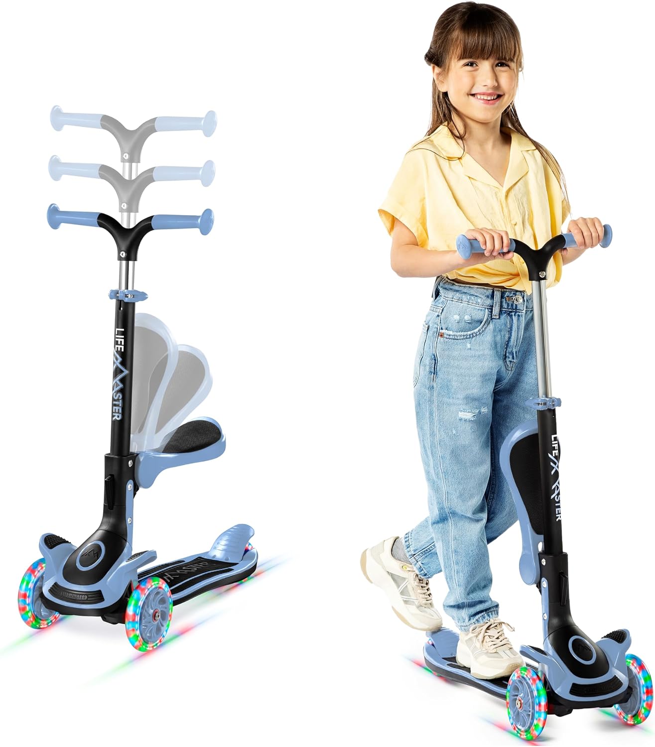 Scooter 3 ruedas niños asiento plegable manubrio ajustable