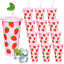 12 Vases Plástico Fresa con Tapas Pajitas 24oz