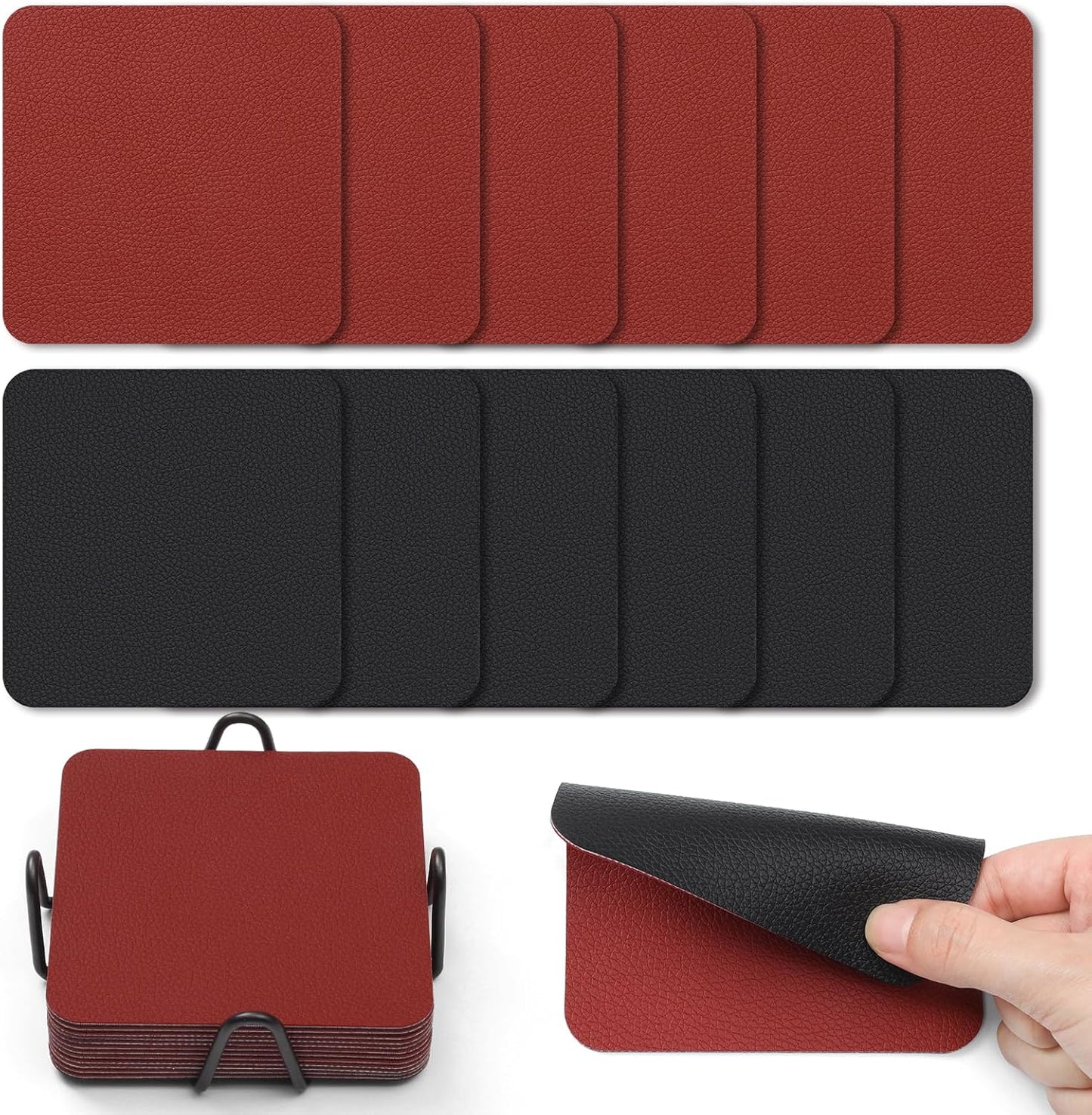 Set 12 Posavasos Cristal 4pulg Doble Cara Antideslizante Rojo Negro