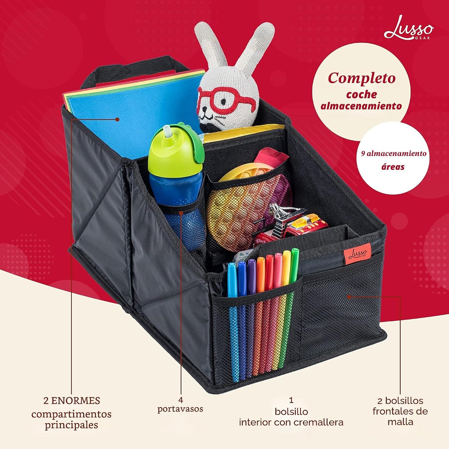 Organiz. asiento auto 9 compartimentos para adultos y niños