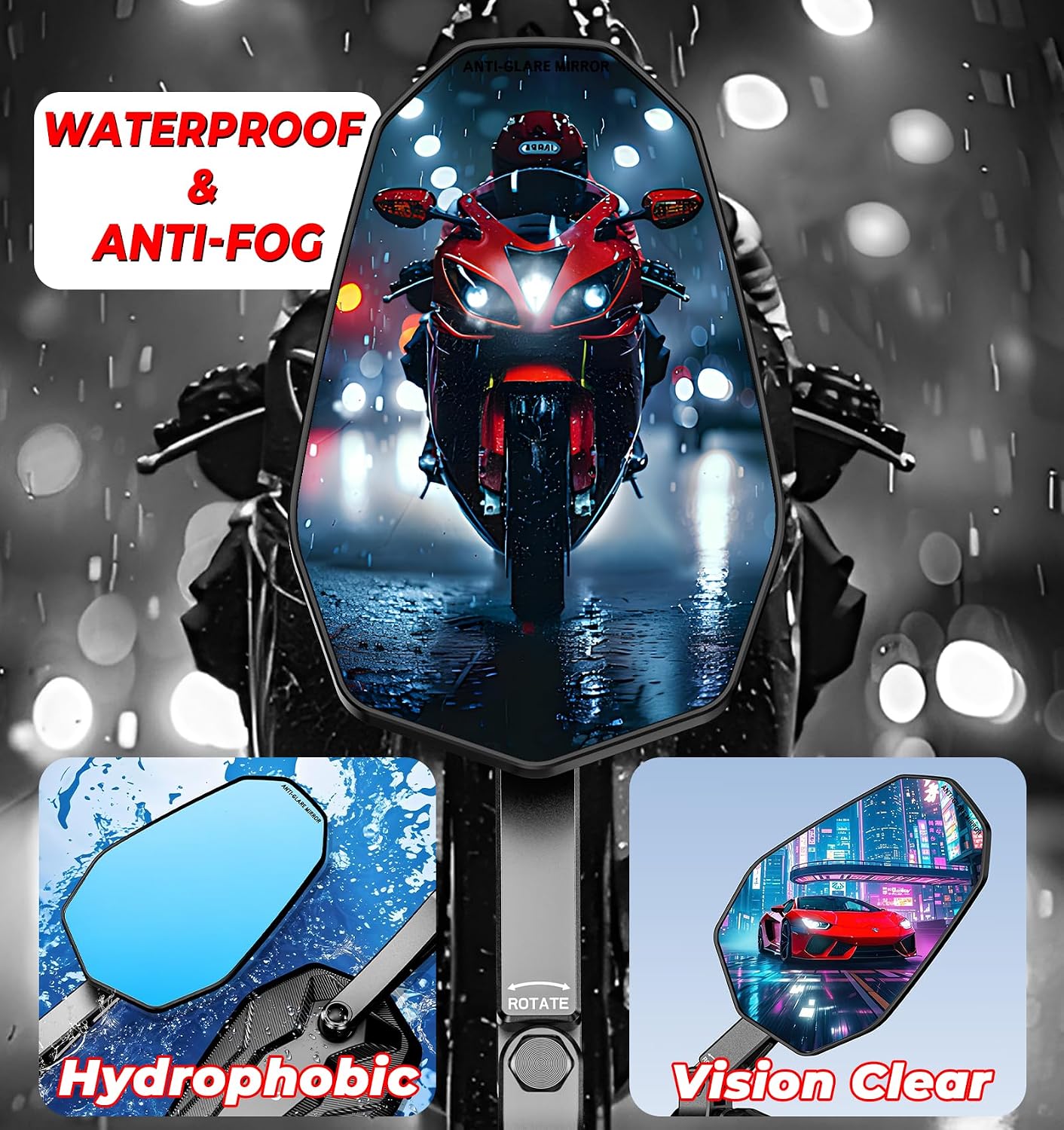 Espejos plegables aluminio motocicleta lentes azules