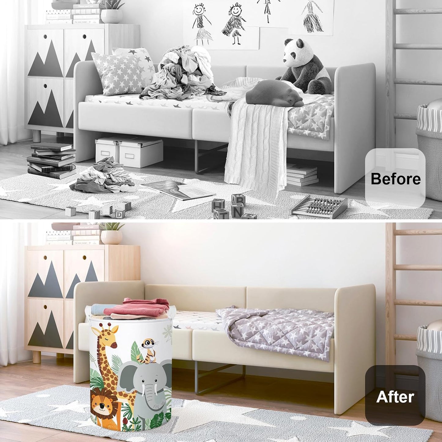 Cesta plegable animales tropicales para bebé 63L