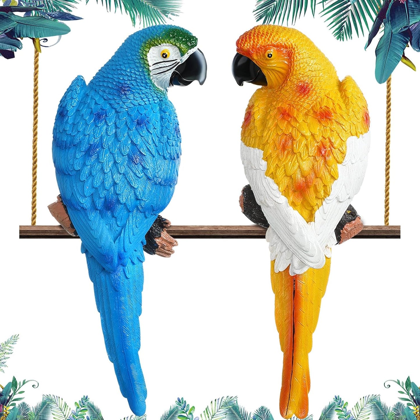 2 Pzas Estatuas Loros Jardín Azul Amarillo