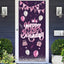 Cartel feliz cumpleaños rosa globos confeti puerta
