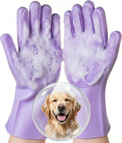 Guantes silicona para baño mascotas perros/gatos morado