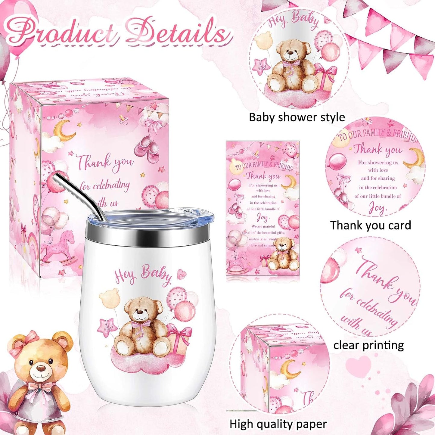 6 Vaso Térmico Acero Inox 12oz con Tapas y Cepillo Baby