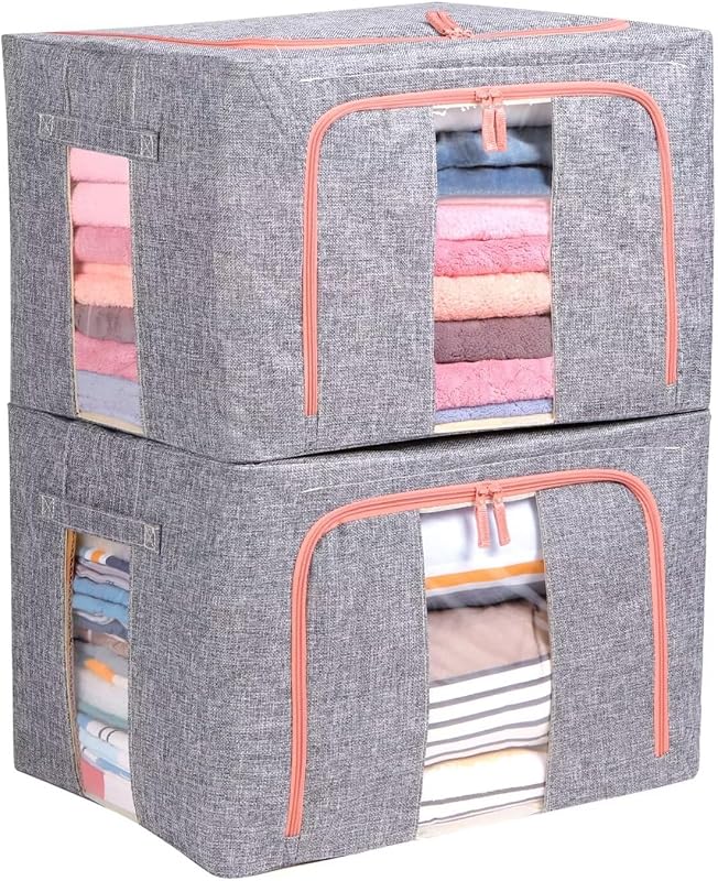 Contenedores plegables ropa tela lino acero gris set 4