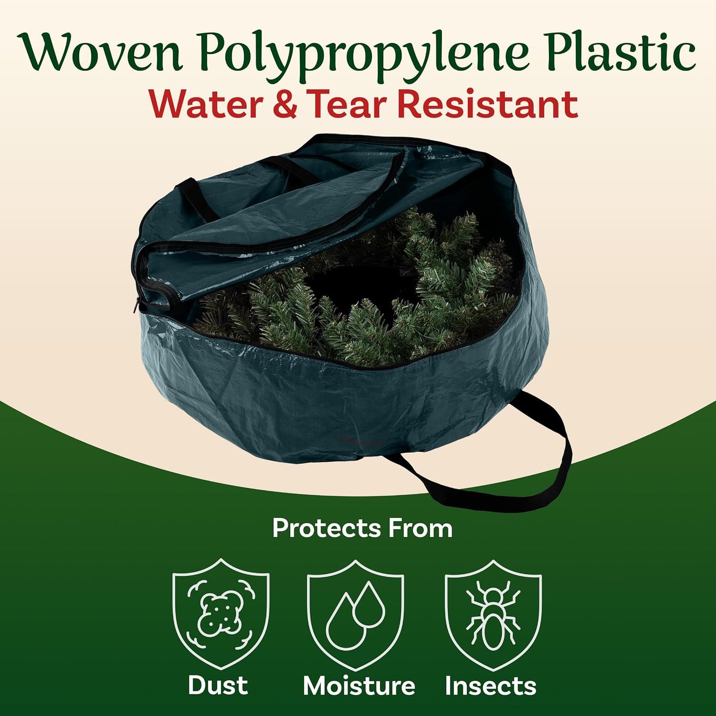 Bolsa almacenamiento coronas Navidad 24" plástico verde