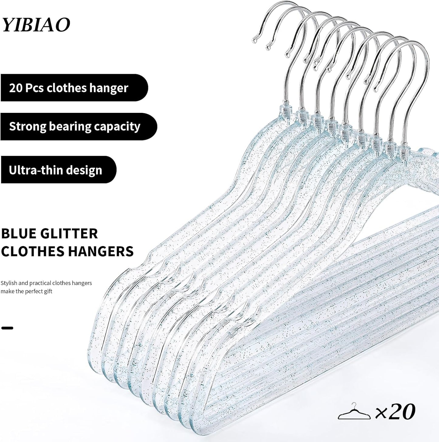 20 Perchas Azules Brillantina Acrílicas Antiderrap