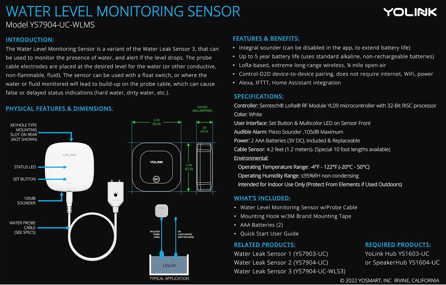 Sensor fugas agua con sirena 105 dB comp Alexa IFTTT