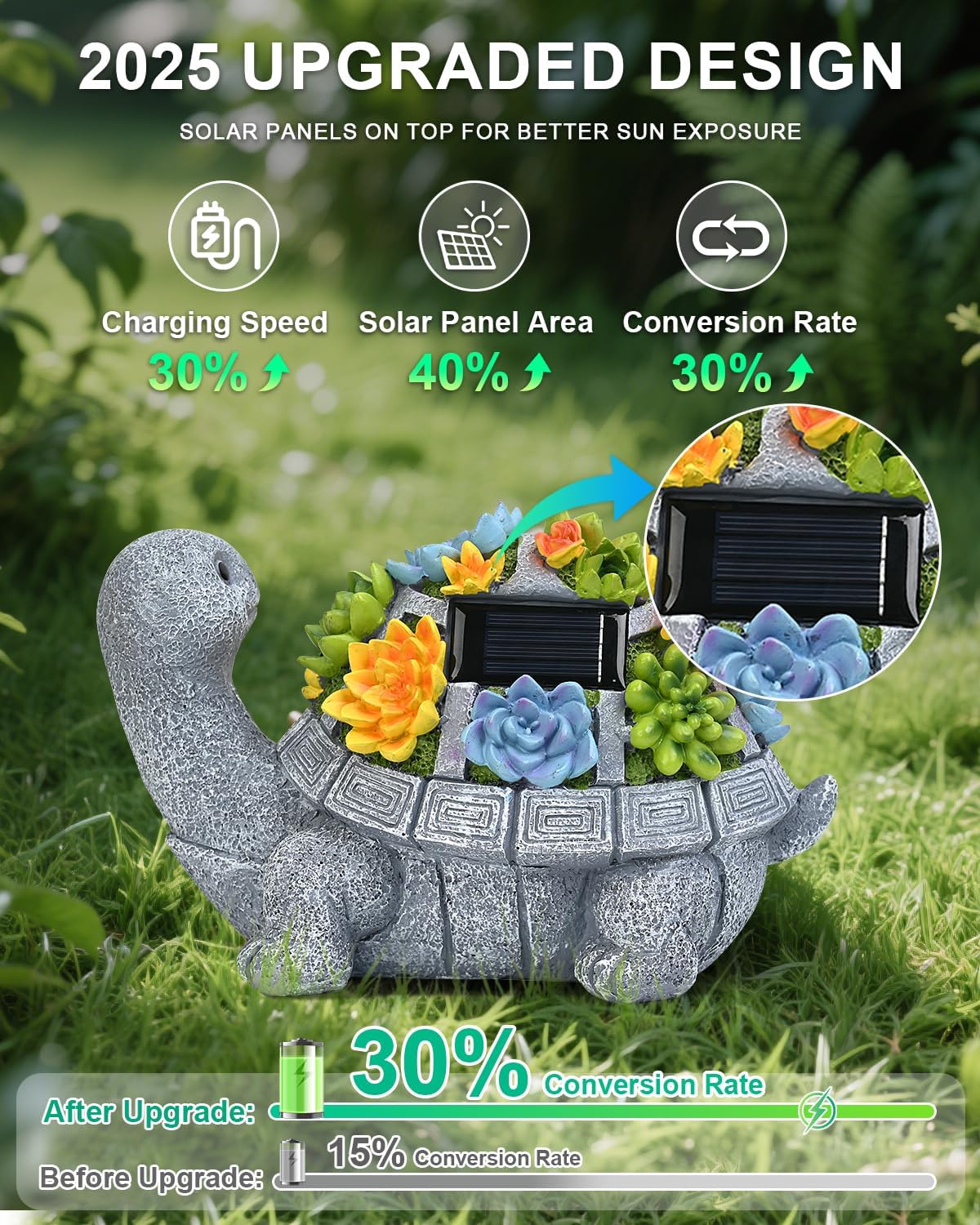 Estatua tortuga solar con luces LED para jardín 10.3pulg