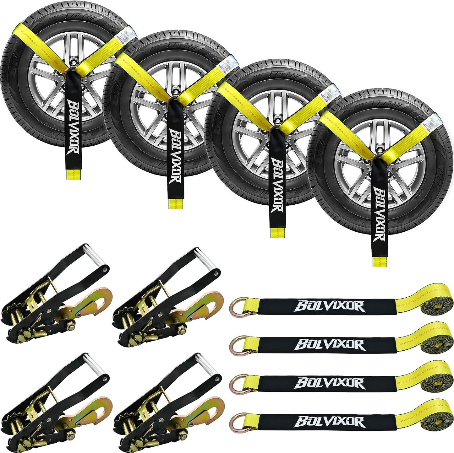 4 Correas Amarre Auto 2x96pulg 9900lb Trinquete Neumáticos