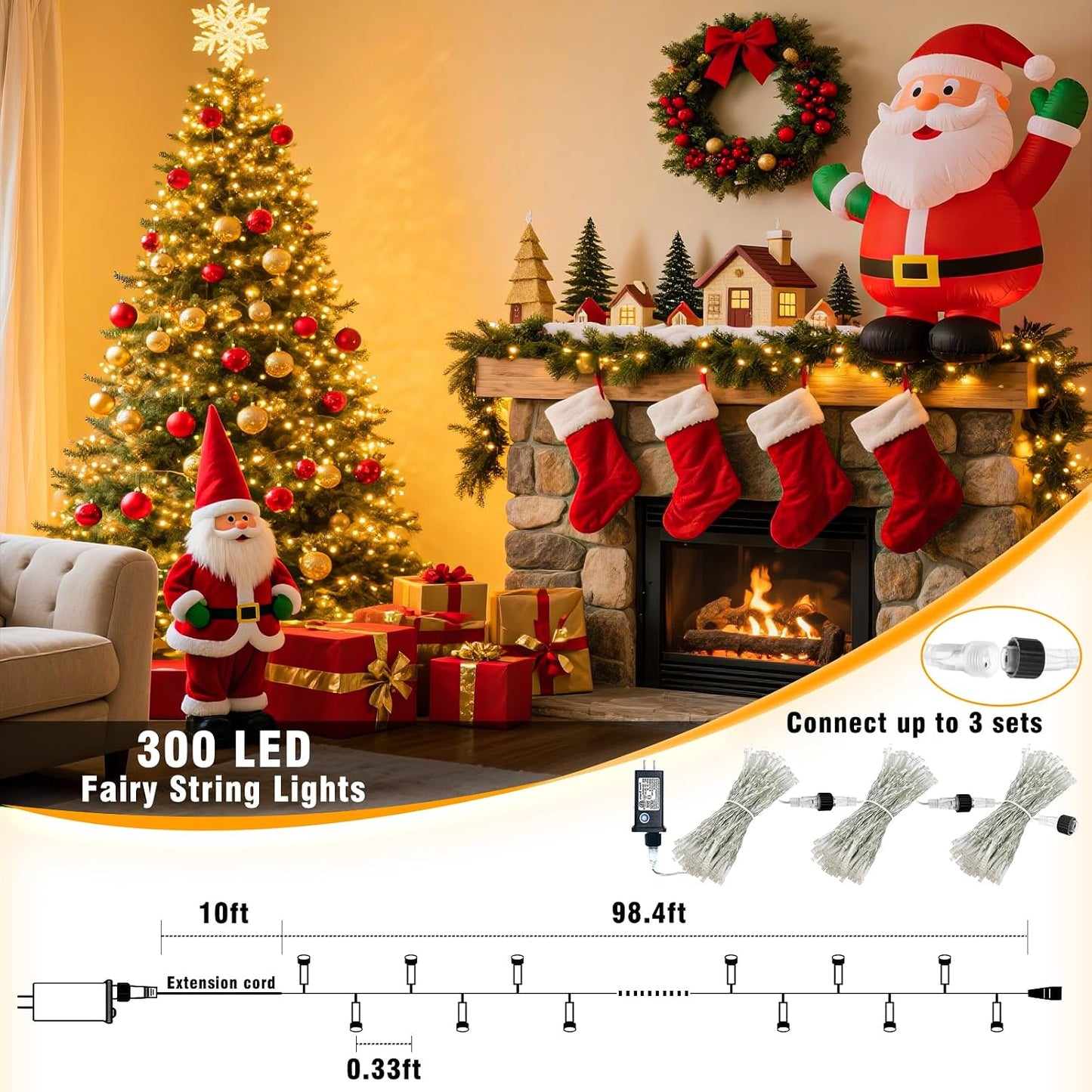 Guirnalda luces navideñas 300 LEDs 99pies impermeable