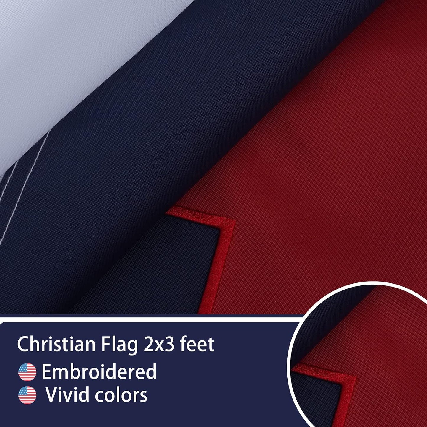 Bandera cristiana 2x3ft para iglesia con cruz y ojales latón