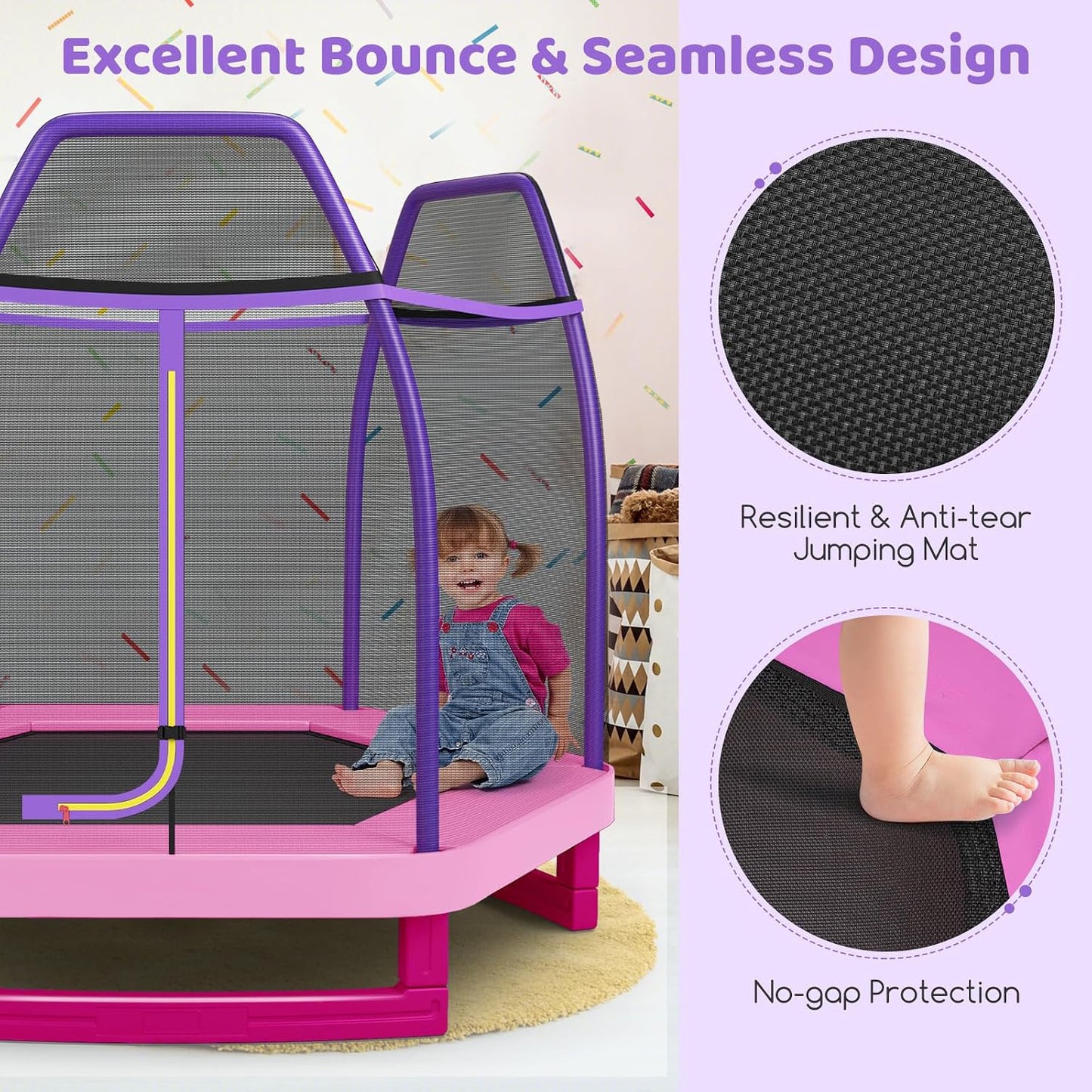 Trampolín para niños 7ft marco acero resistente con red