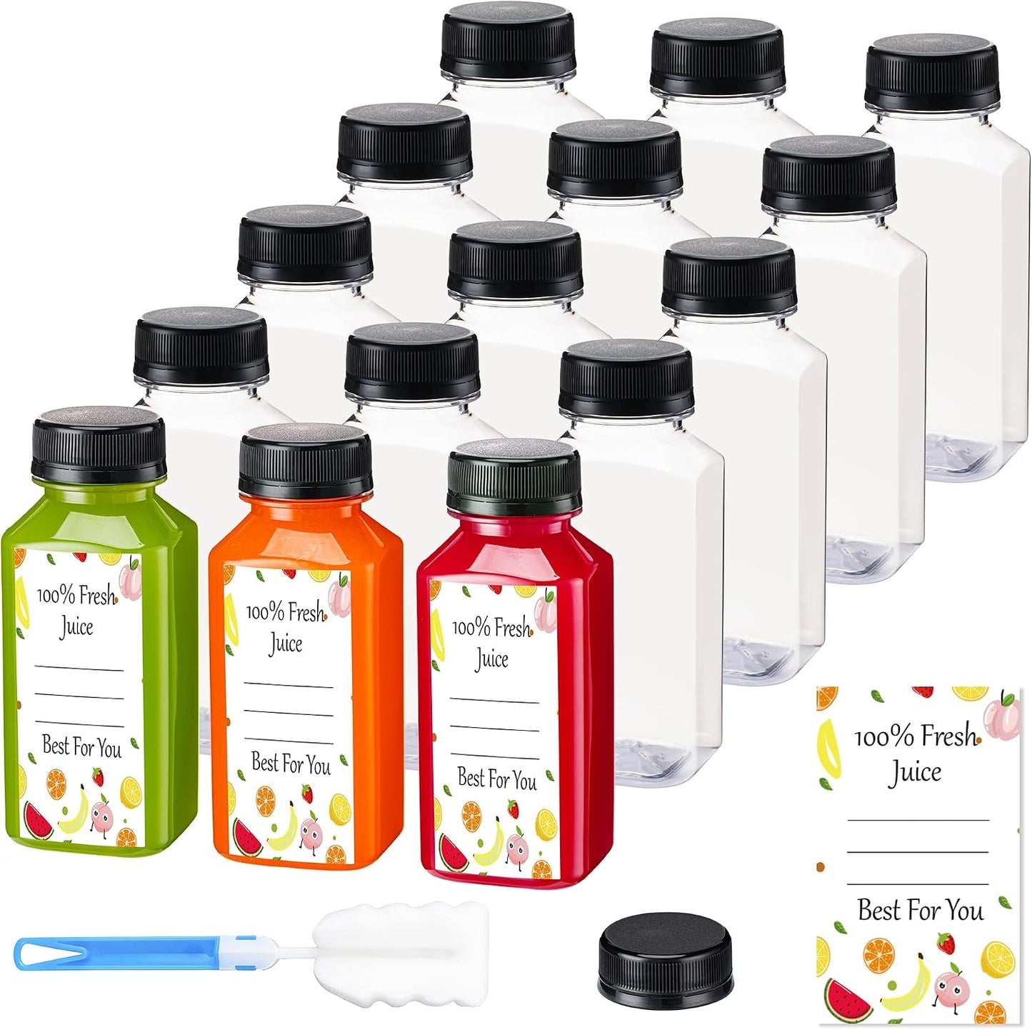 15 Botellas Plástico con Tapas y Cepillo Reutilizables